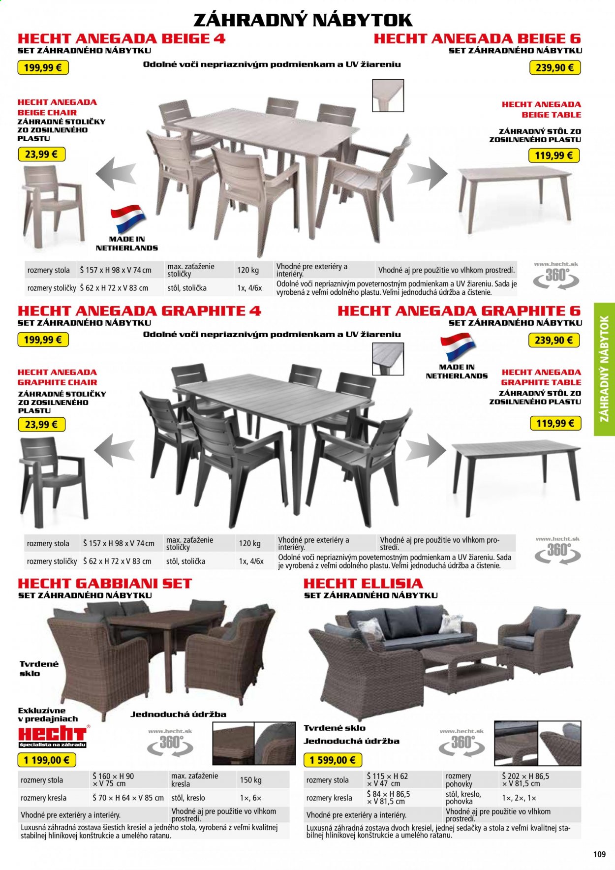 thumbnail - Leták Hecht - 4.8.2021 - 28.2.2022 - Produkty v akcii - Hecht, zahradný nábytok, stôl, záhradný stôl, stolička, záhradná stolička. Strana 109.