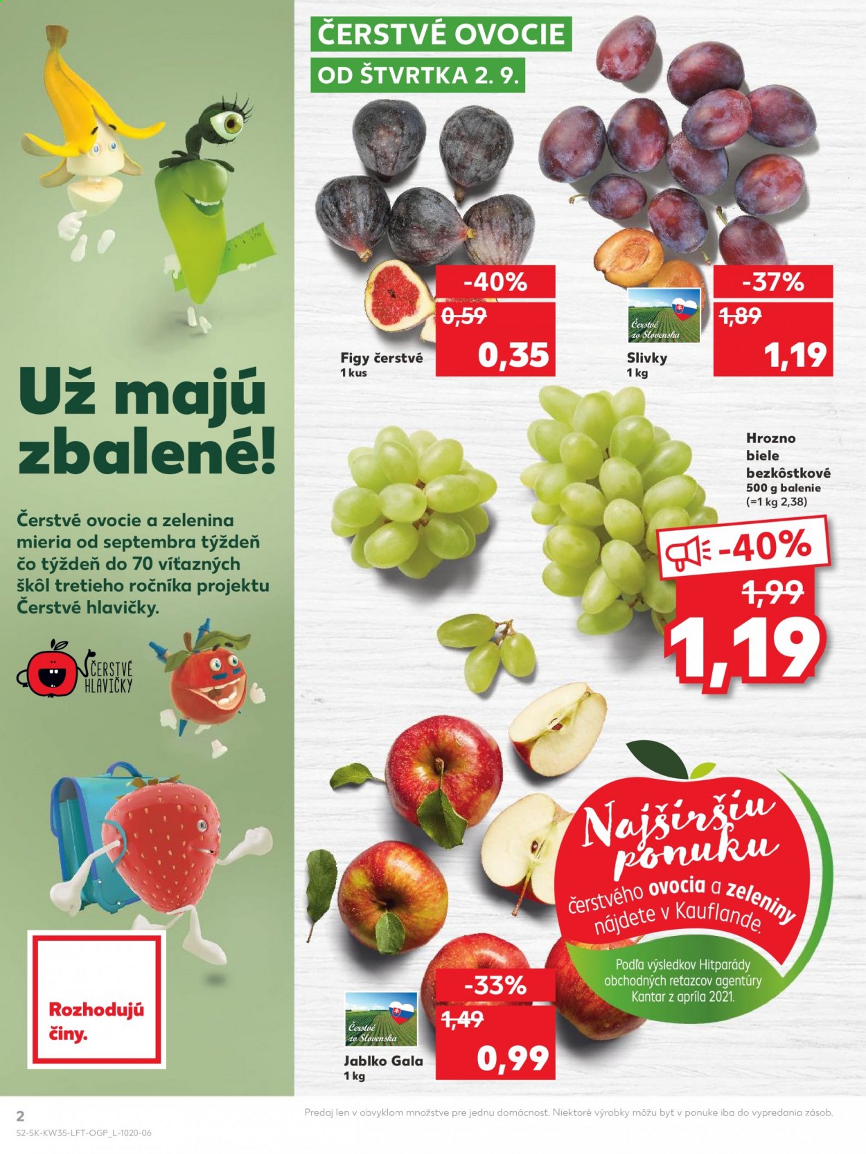 thumbnail - Leták Kaufland - 2.9.2021 - 8.9.2021 - Produkty v akcii - figy, slivky, hrozno, jablká. Strana 2.