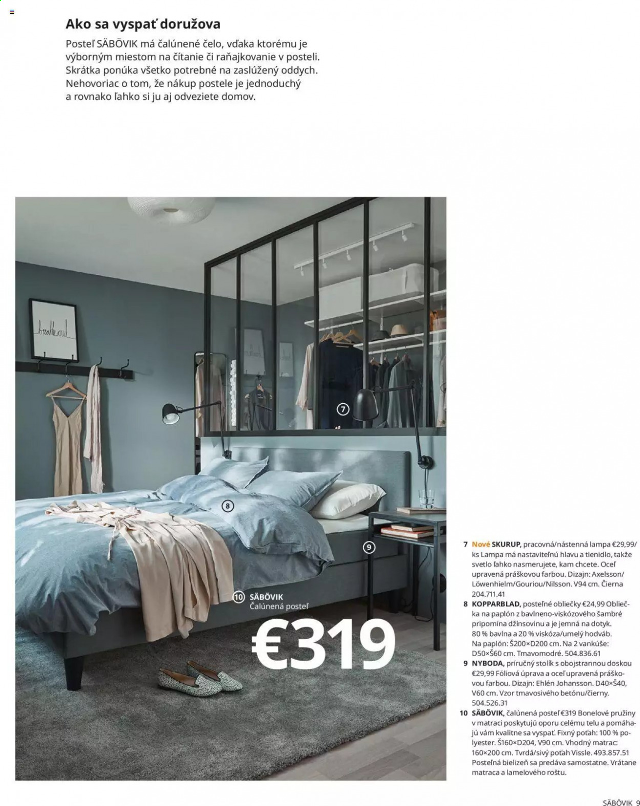 thumbnail - Leták IKEA - 3.9.2021 - 30.9.2021 - Produkty v akcii - posteľná bielizeň, príručný stolík, stolík, čalúnená posteľ, posteľ, tienidlo, lampa, nástenná lampa. Strana 9.