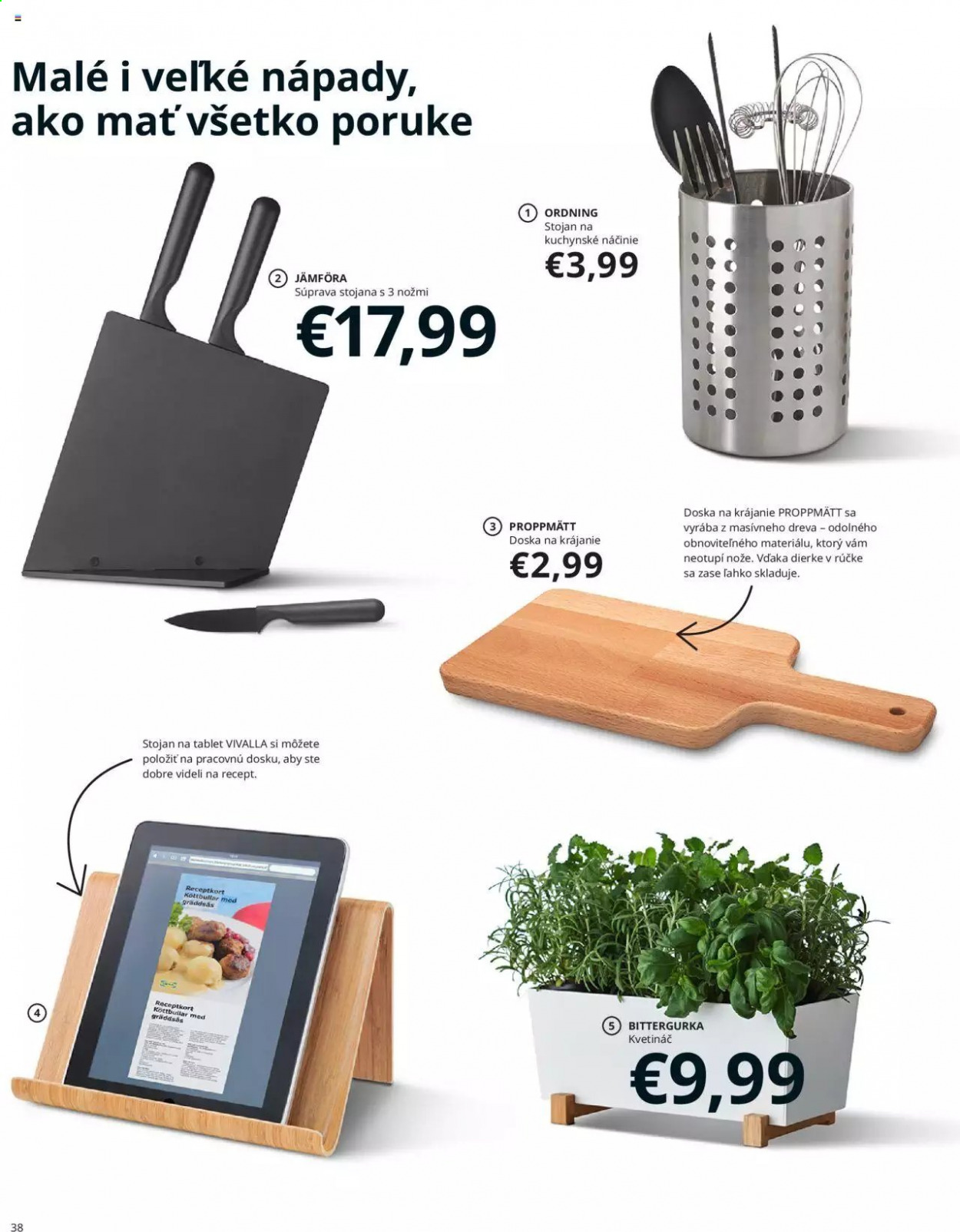 thumbnail - Leták IKEA - 3.9.2021 - 30.9.2021 - Produkty v akcii - nôž, doska na krájanie, kvetináč. Strana 38.
