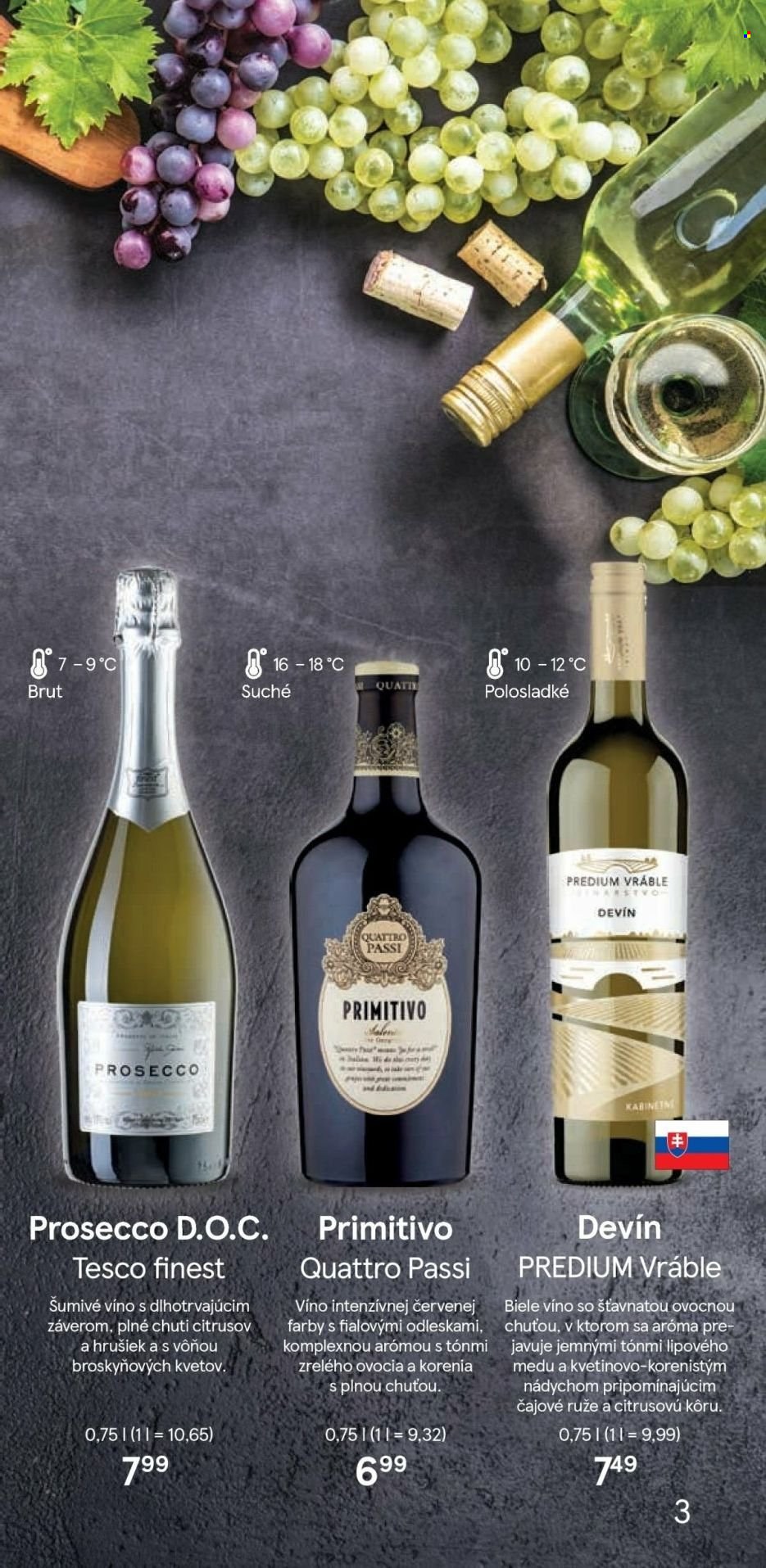 thumbnail - Leták TESCO - 6.9.2021 - 10.10.2021 - Produkty v akcii - šumivé víno, Prosecco, Messapi Primitivo, biele víno, alkohol, ruža. Strana 3.