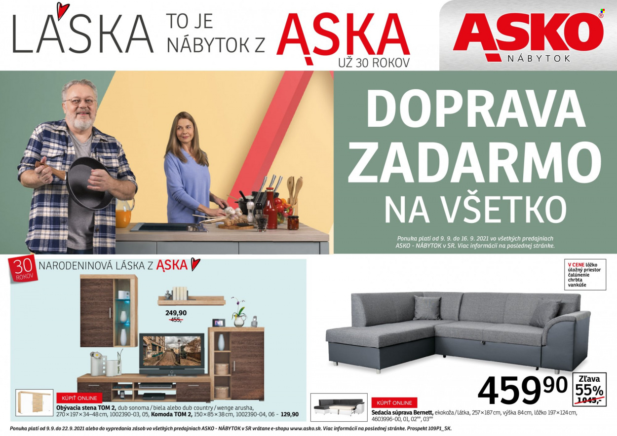 Leták Asko Nábytok - 9.9.2021 - 22.9.2021. Strana 1