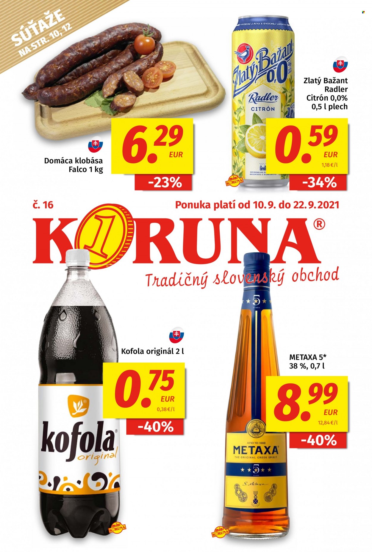 Leták Potraviny KORUNA - 10.9.2021 - 22.9.2021. Strana 1