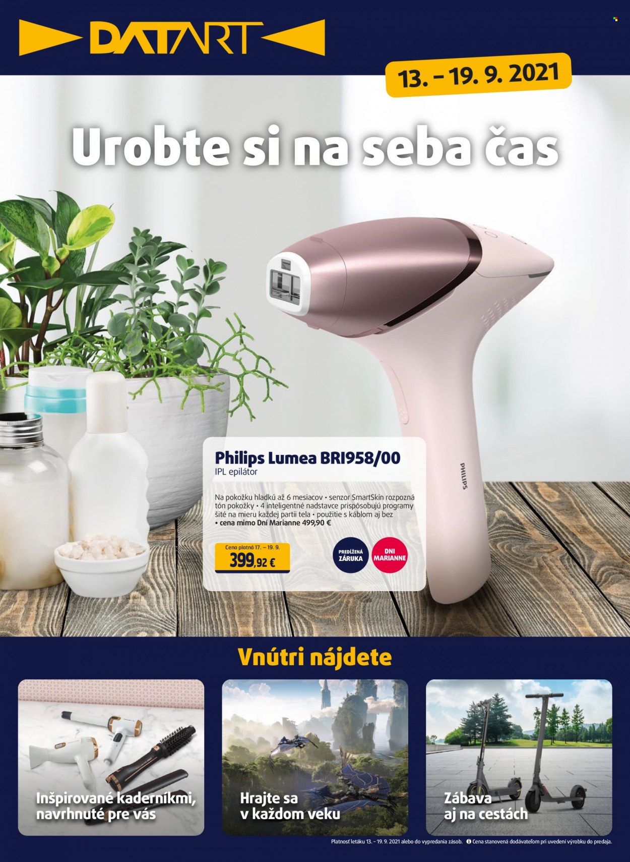 thumbnail - Leták Datart - 13.9.2021 - 19.9.2021 - Produkty v akcii - Philips, epilátor. Strana 1.