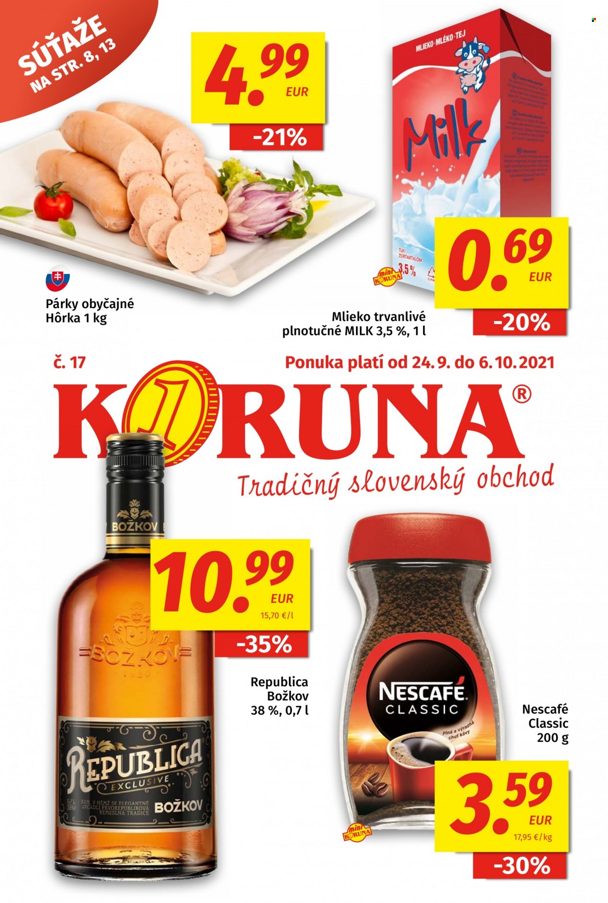 Leták Potraviny KORUNA - 24.9.2021 - 6.10.2021. Strana 1
