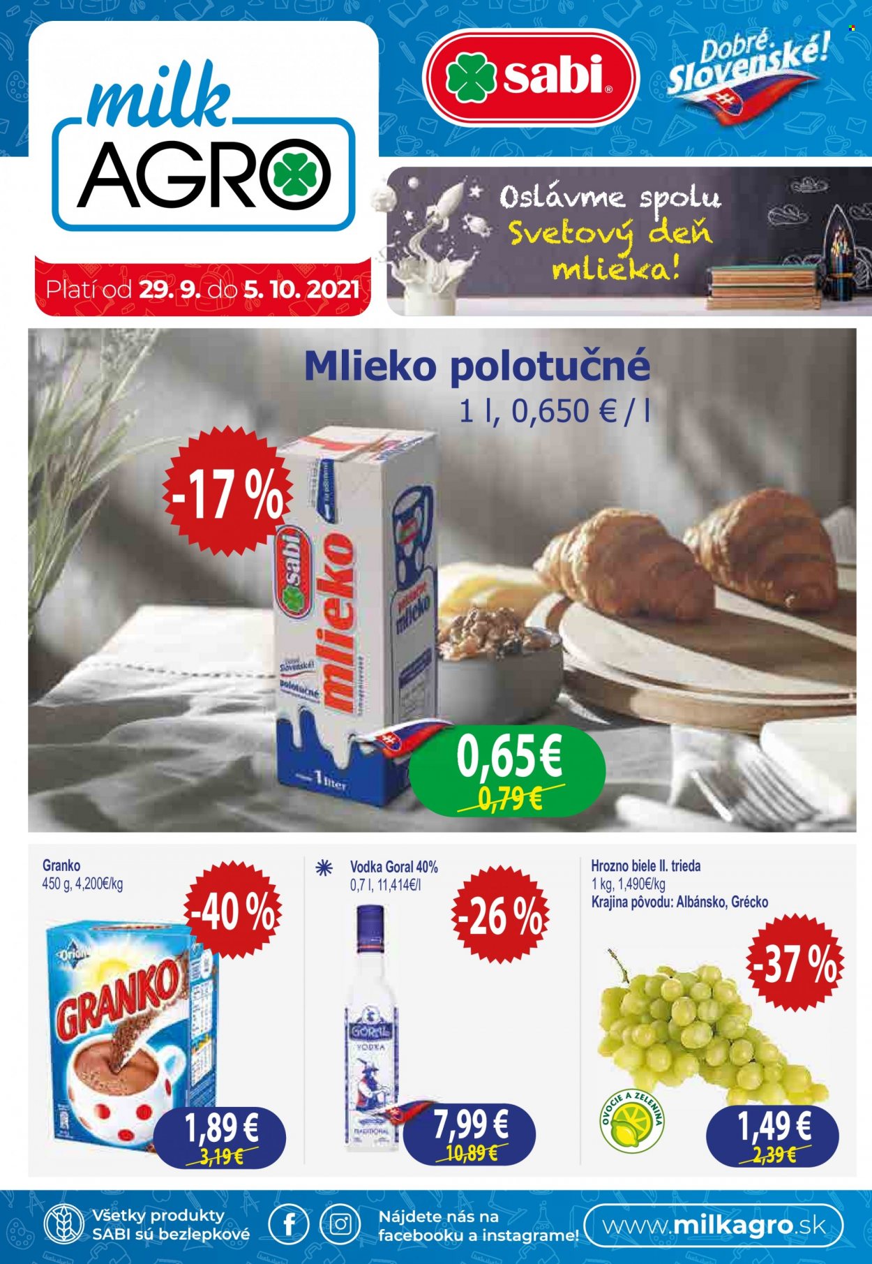 Leták Milk AGRO - 29.9.2021 - 5.10.2021. Strana 1