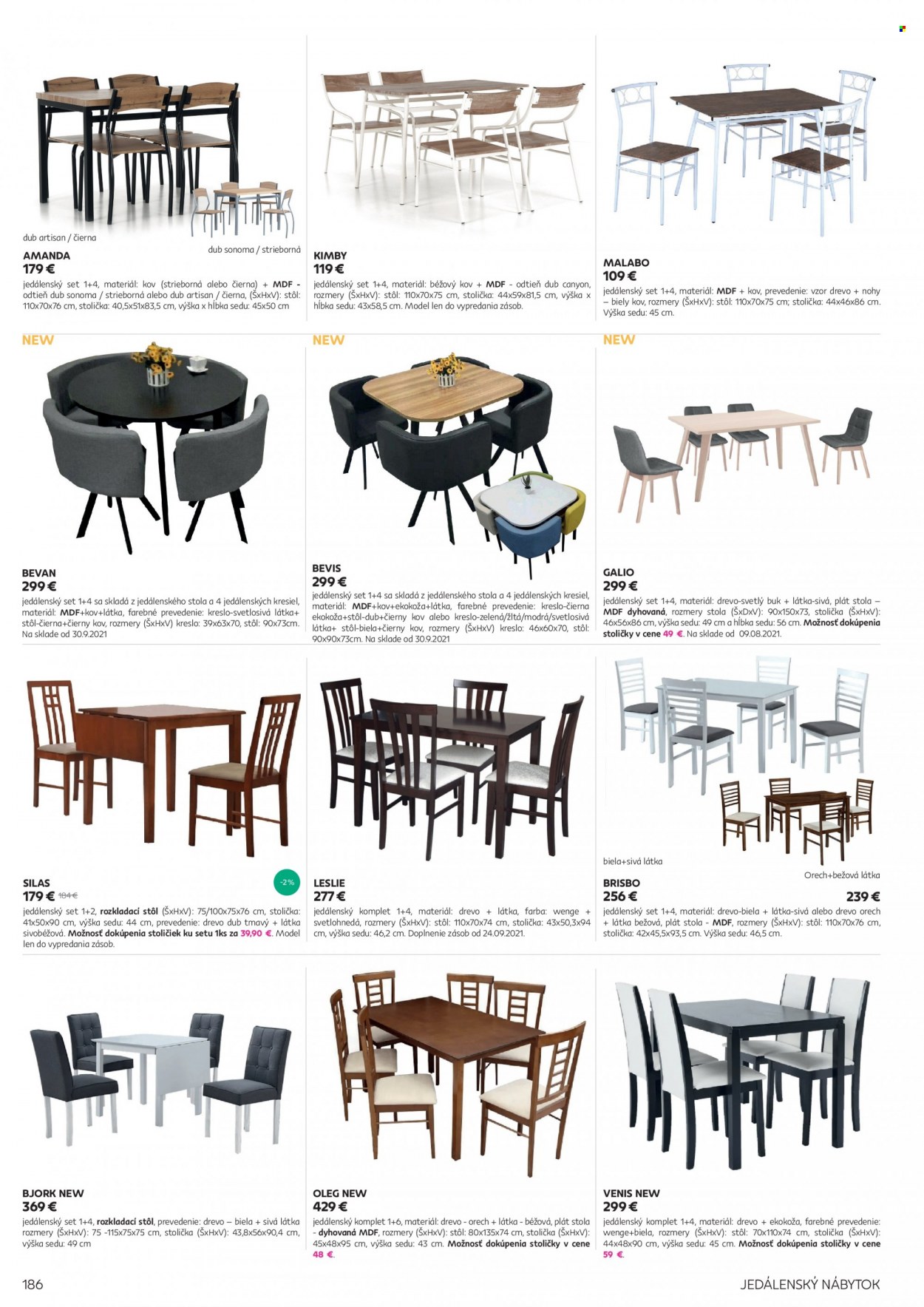 thumbnail - Leták Kondela - Produkty v akcii - jedálenská súprava, stôl, rozkladací stôl, stolička, kreslo. Strana 186.