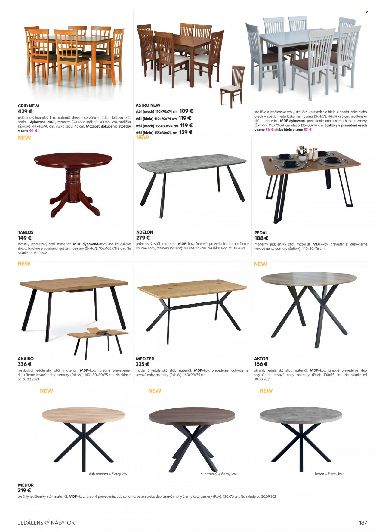 thumbnail - Leták Kondela - Produkty v akcii - jedálenský stôl, stôl, stolička. Strana 187.