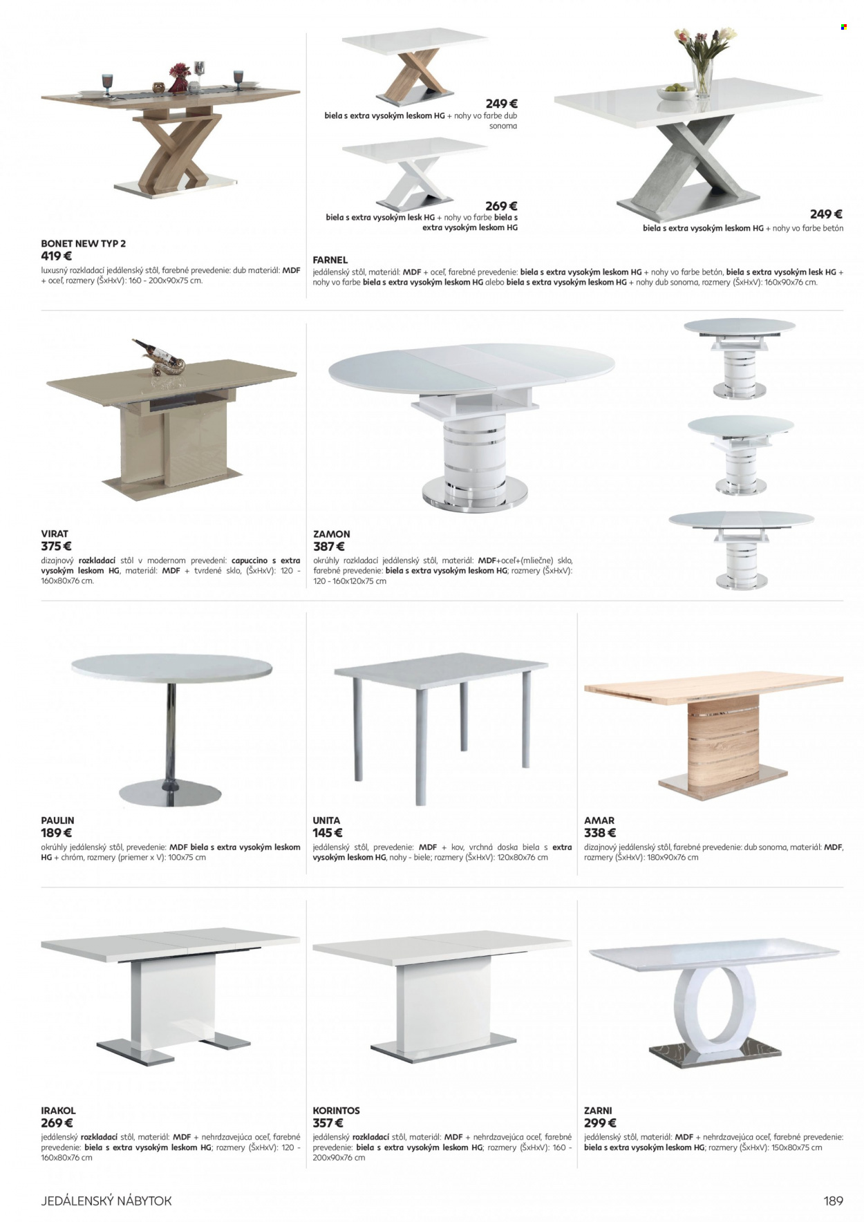 thumbnail - Leták Kondela - Produkty v akcii - doska, jedálenský stôl, stôl, rozkladací stôl. Strana 189.