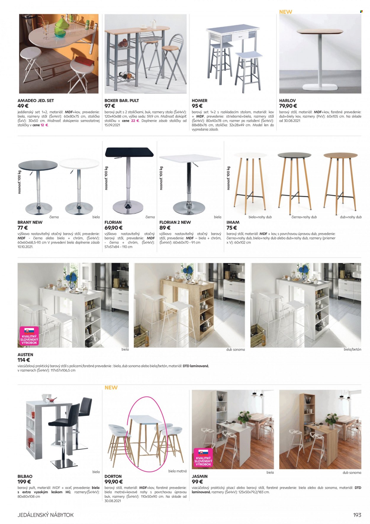 thumbnail - Leták Kondela - Produkty v akcii - jedálenská súprava, stôl, barový stôl, barový pult, stolička. Strana 193.