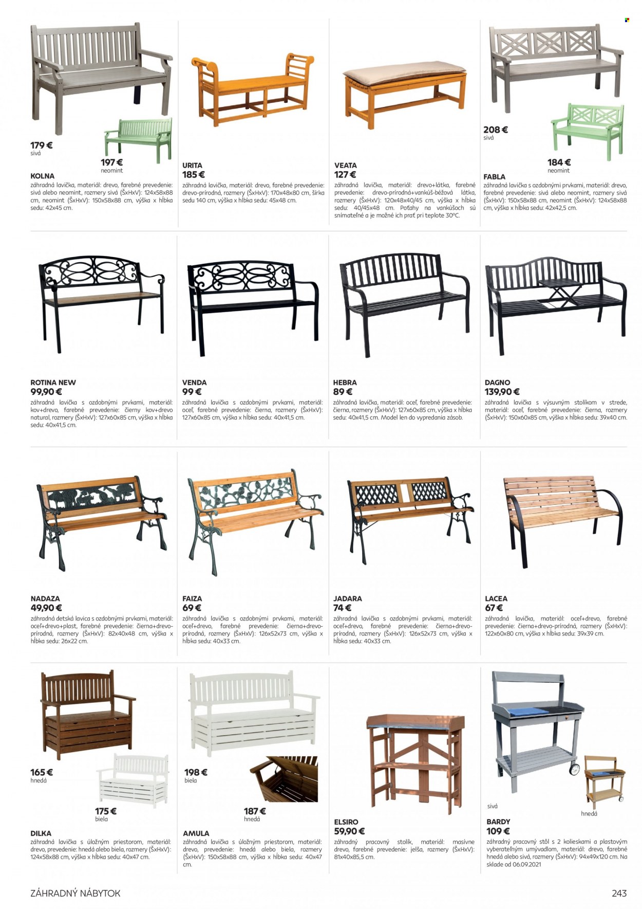 thumbnail - Leták Kondela - Produkty v akcii - vankúš, stôl, stolík, lavica, lavica s uloznym priestorom, zahradný nábytok. Strana 243.