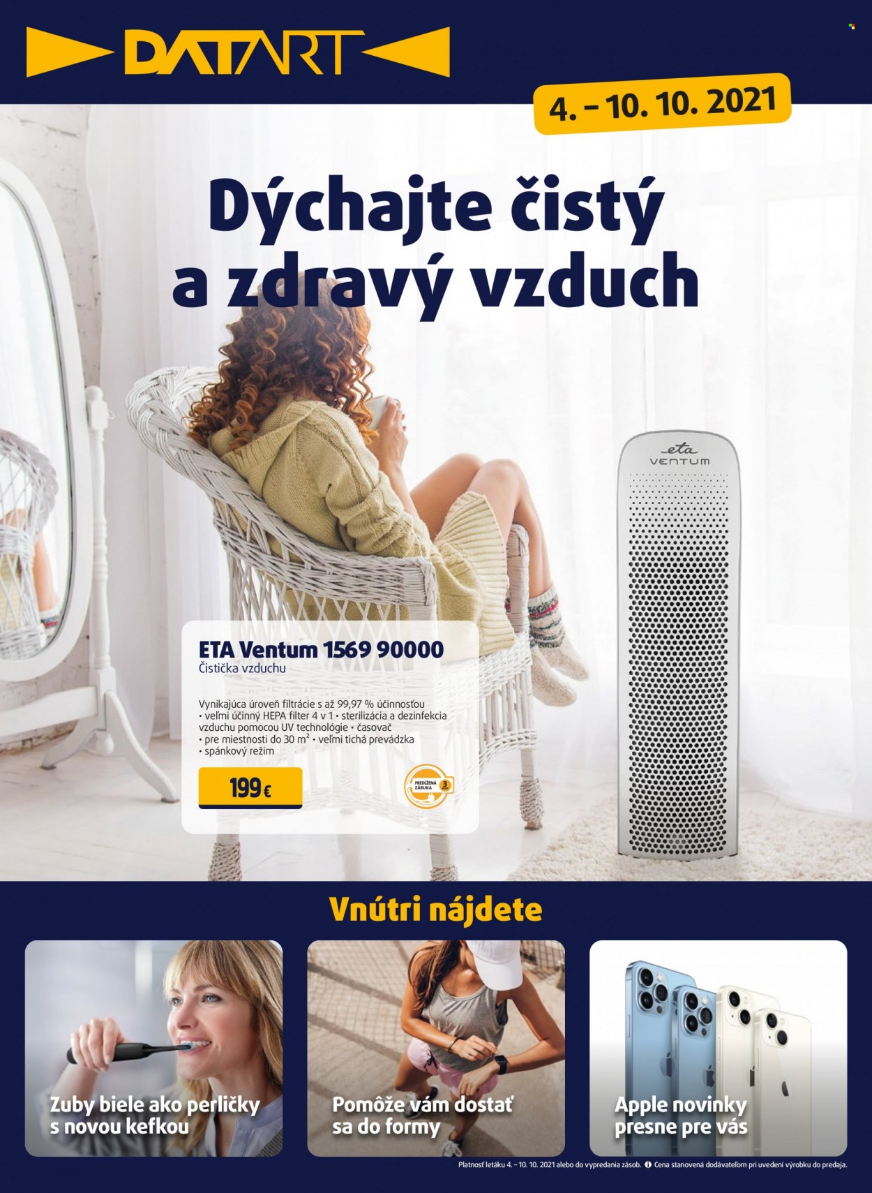 thumbnail - Leták Datart - 4.10.2021 - 10.10.2021 - Produkty v akcii - ETA, Apple, čistička vzduchu. Strana 1.