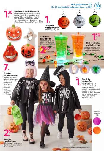 thumbnail - Doplnky na kostým na Halloween na výber: rôzne vzory, univerzálna veľkosť – 1 €, čarodejnícky klobúk, rôzne vzory, ø 38 cm – 1,30 €, parochňa, fialová, červená alebo ružová, univerzálna veľkosť – 2,50 €