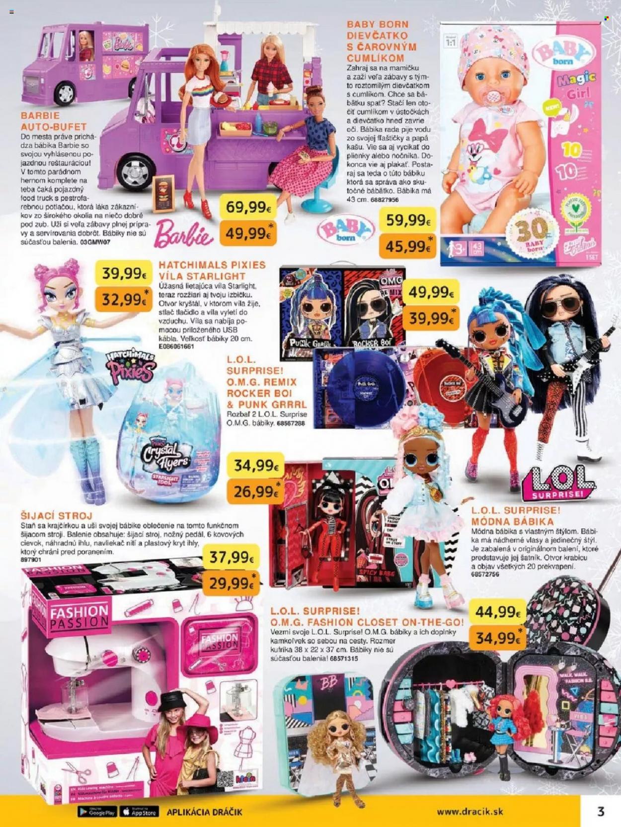 thumbnail - Leták Dráčik - 11.10.2021 - 31.12.2021 - Produkty v akcii - bábika, Barbie, Hatchimals, Baby Born, L.O.L. Surprise. Strana 3.
