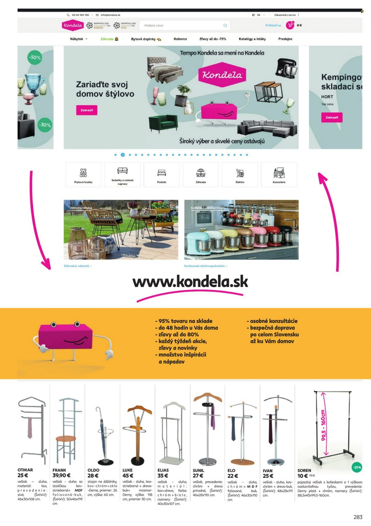 thumbnail - Leták Kondela - Produkty v akcii - stojan na dáždniky, vešiak, zahradný nábytok, koberec. Strana 33.