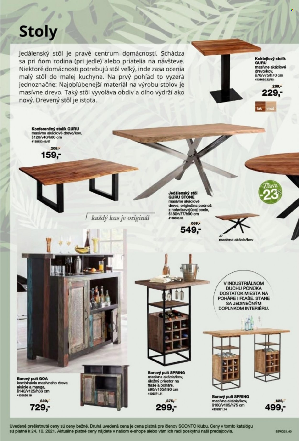 thumbnail - Leták Sconto nábytok - Produkty v akcii - pohár, jedálenský stôl, stôl, barový pult, konferenčný stolík. Strana 40.