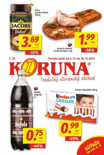Leták Potraviny KORUNA - 5.11.2021 - 16.11.2021.