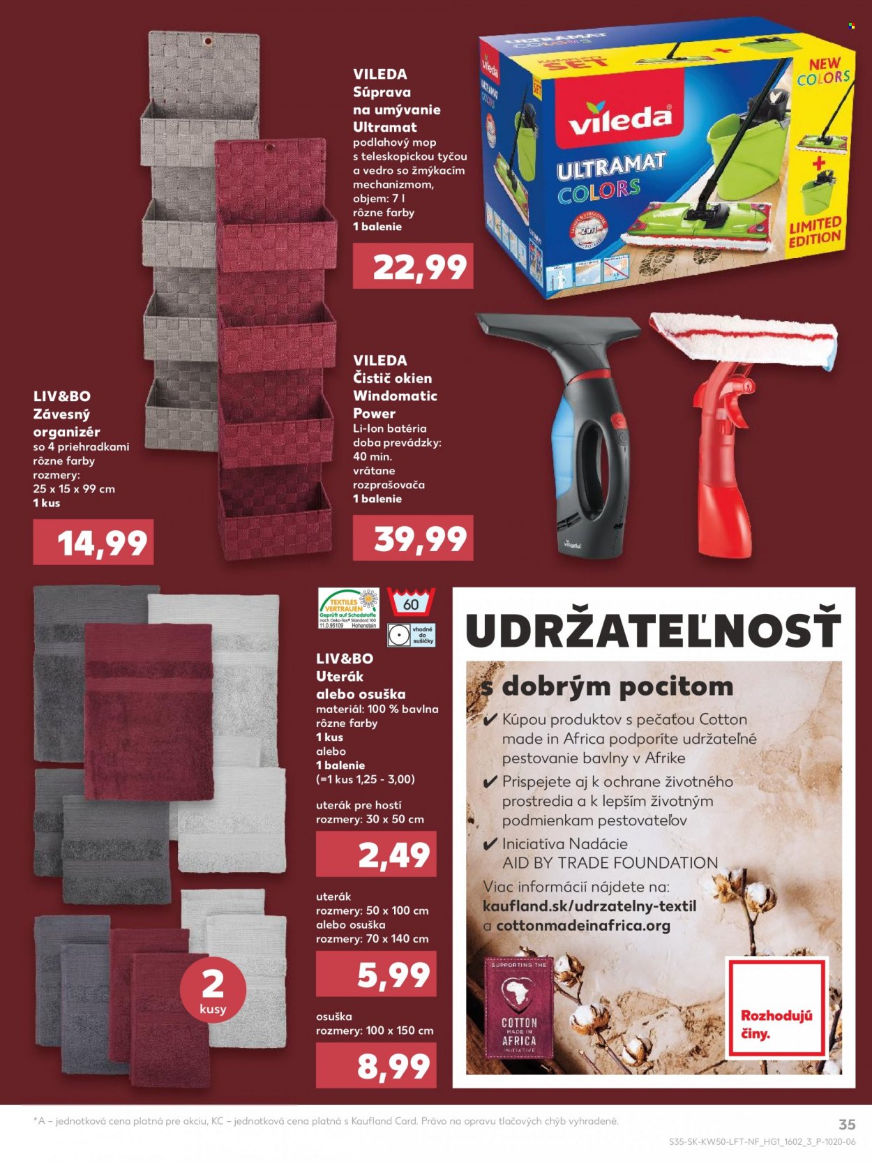 thumbnail - Leták Kaufland - 16.12.2021 - 21.12.2021 - Produkty v akcii - mop, aku okenný čistič, Vileda, organizér, uterák, Liv & Bo®, osuška. Strana 35.