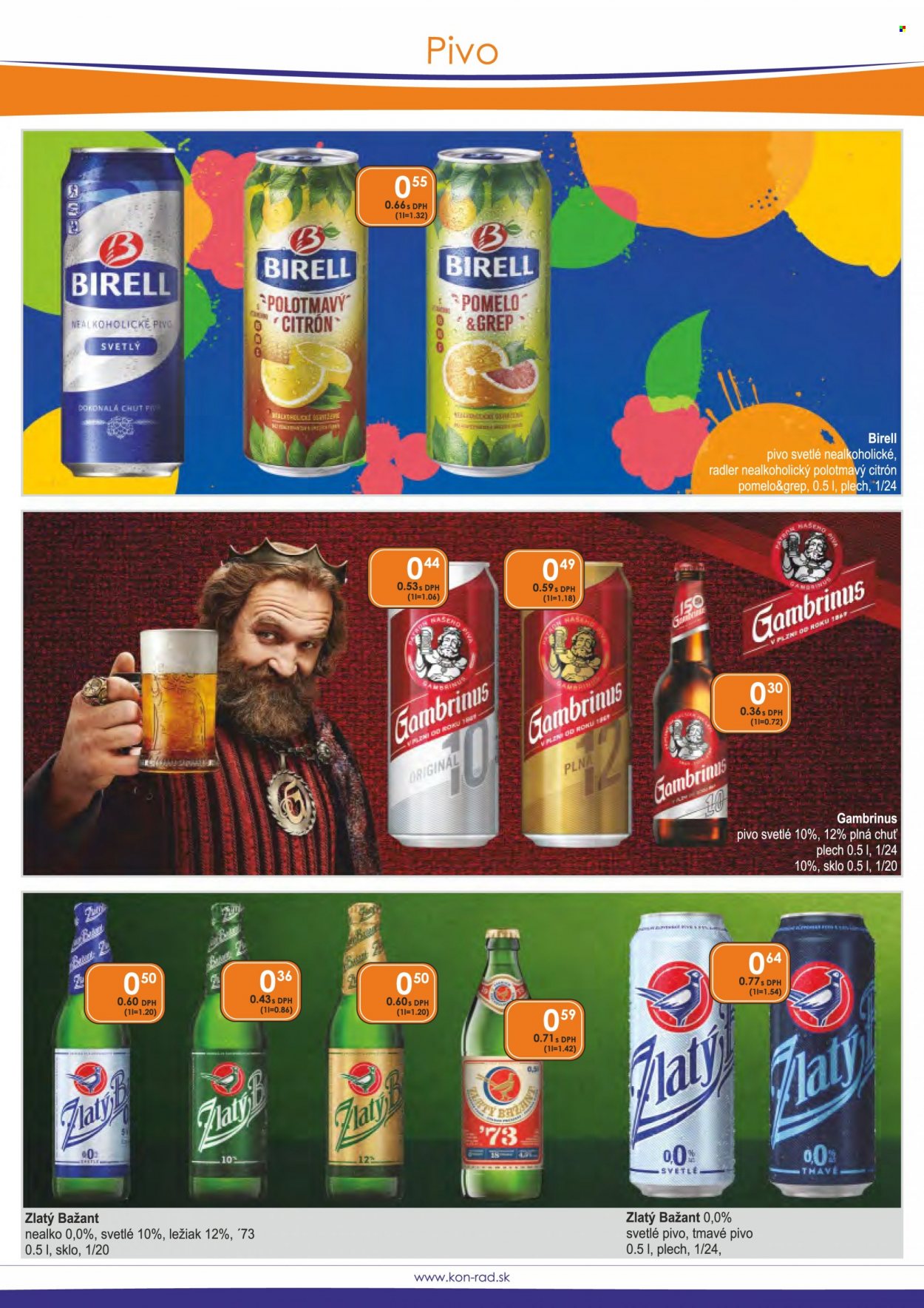 thumbnail - Leták KON-RAD - 1.1.2022 - 31.1.2022 - Produkty v akcii - Radler, Zlatý Bažant, Gambrinus, ležiak, nealkoholické pivo, Birell, svetlé pivo, tmavé pivo, pivo. Strana 29.
