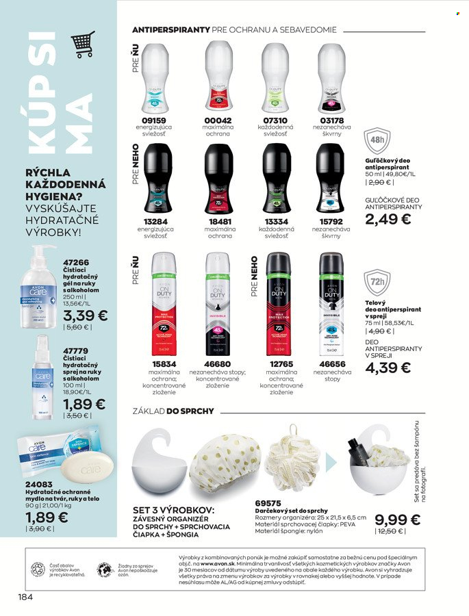 thumbnail - Leták Avon - 1.1.2022 - 31.1.2022 - Produkty v akcii - špongia, mydlo, Avon, hydratačný gél, antiperspirant, dezodorant, dezinfekčný prostriedok na ruky, hydratačný gél na ruky. Strana 192.
