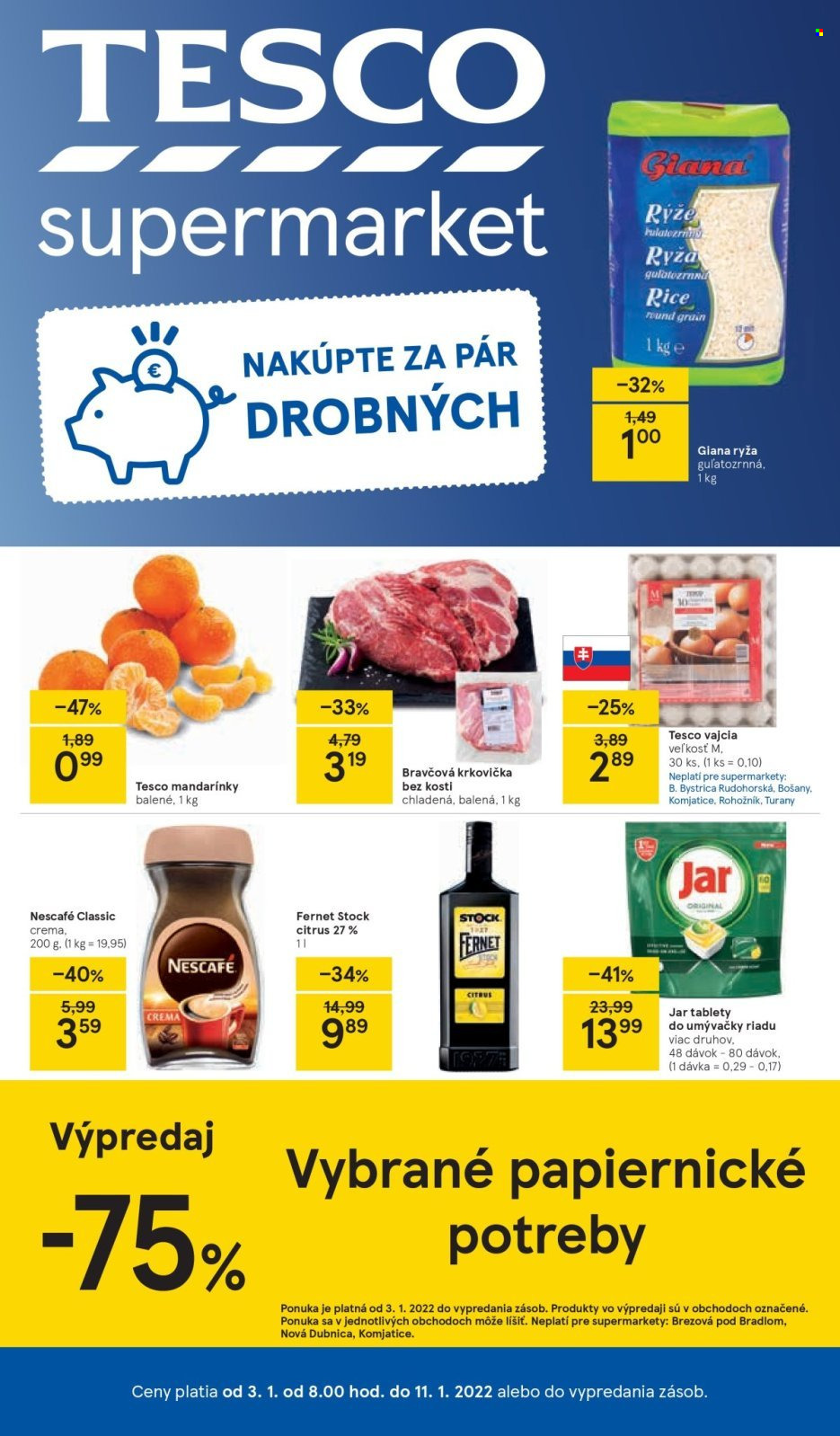 Leták TESCO supermarket - 3.1.2022 - 11.1.2022. Strana 1