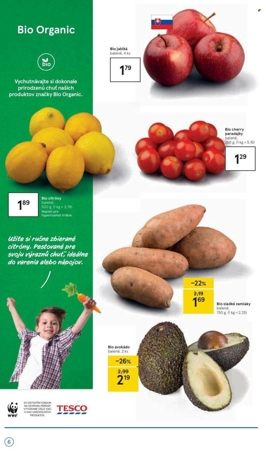 thumbnail - Leták TESCO - 3.1.2022 - 1.2.2022 - Produkty v akcii - paradajky, koktejlové paradajky, bataty, citróny, jablká, avokádo. Strana 6.