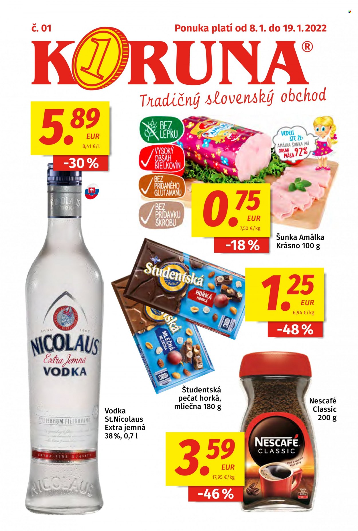 Leták Potraviny KORUNA - 8.1.2022 - 19.1.2022. Strana 1