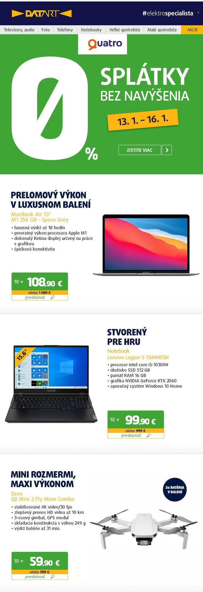 thumbnail - Leták Datart - 14.1.2022 - 16.1.2022 - Produkty v akcii - dron, DJI, Lenovo, Apple, notebook, MacBook. Strana 1.