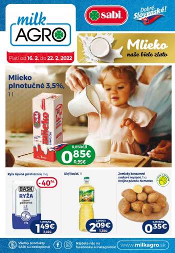 Leták Milk AGRO - 16.2.2022 - 22.2.2022.