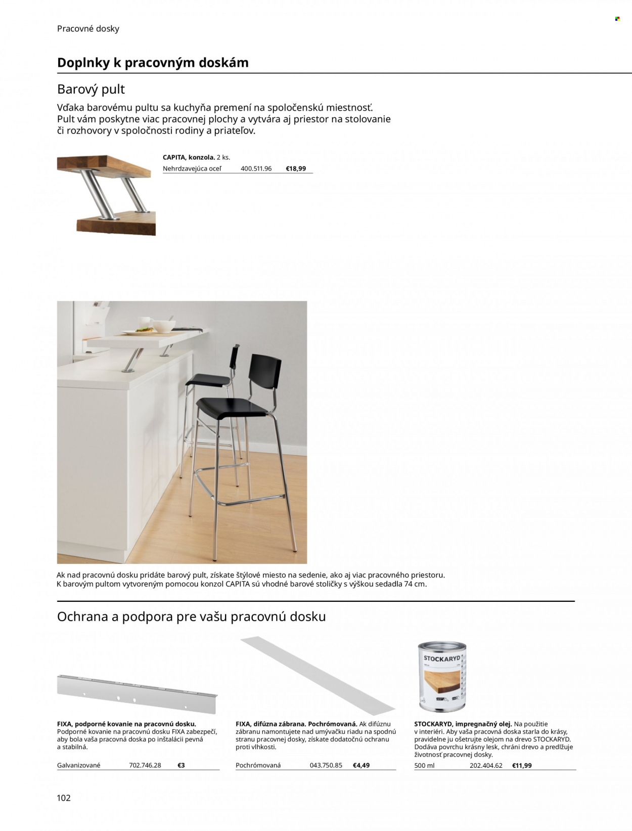 thumbnail - Leták IKEA - 16.2.2022 - 31.3.2022 - Produkty v akcii - konzola, pracovná doska, doska, barový pult, stolička. Strana 102.