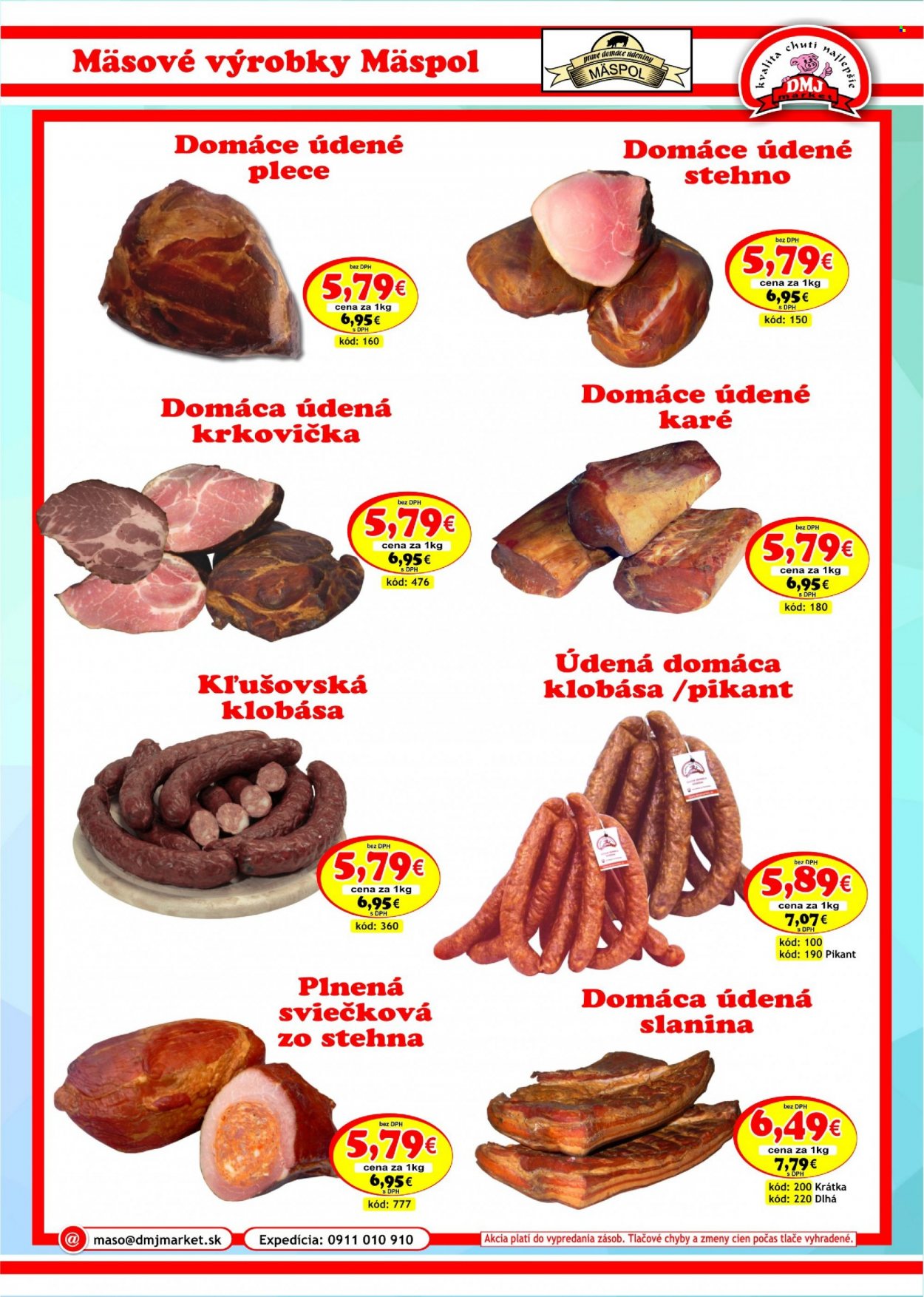 thumbnail - Leták DMJ market - Produkty v akcii - údené stehno, slanina, údená slanina, udené karé, klobása, údená krkovička, udené bravčové, údené mäso, Cien. Strana 3.