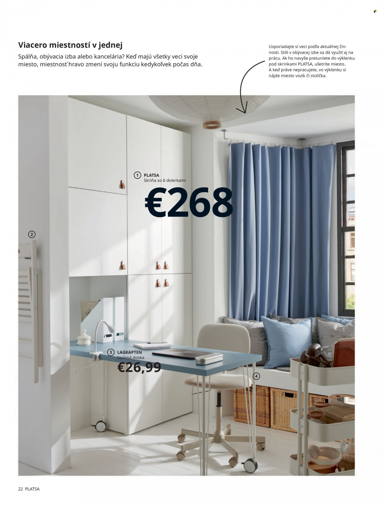 thumbnail - Leták IKEA - 25.3.2022 - 30.6.2022 - Produkty v akcii - doska, stôl, stolička, spálňa, skriňa. Strana 22.
