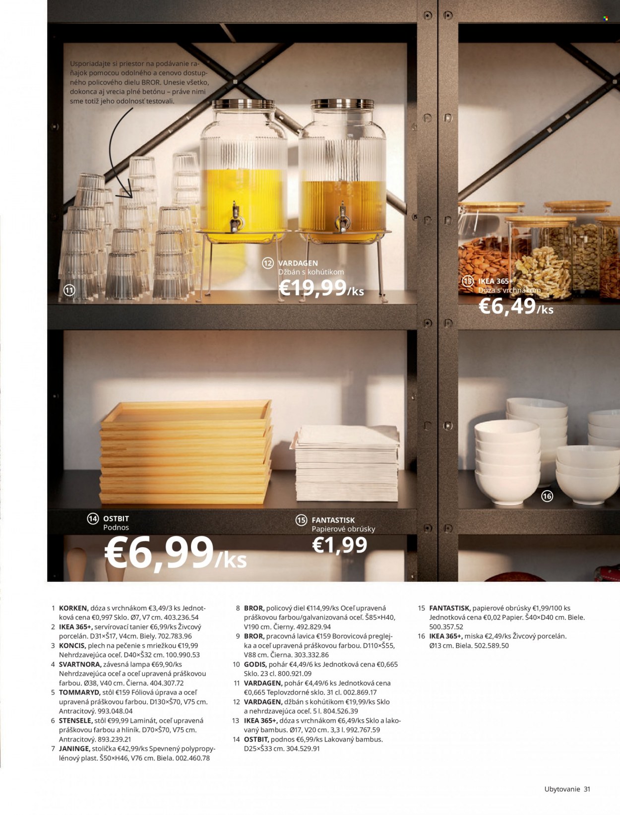 thumbnail - Leták IKEA - 25.3.2022 - 30.6.2022 - Produkty v akcii - pohár, džbán, podnos, tanier, plech na pečenie, miska, dóza, obrúsky, stôl, stolička, lavica, lampa, závesná lampa. Strana 31.
