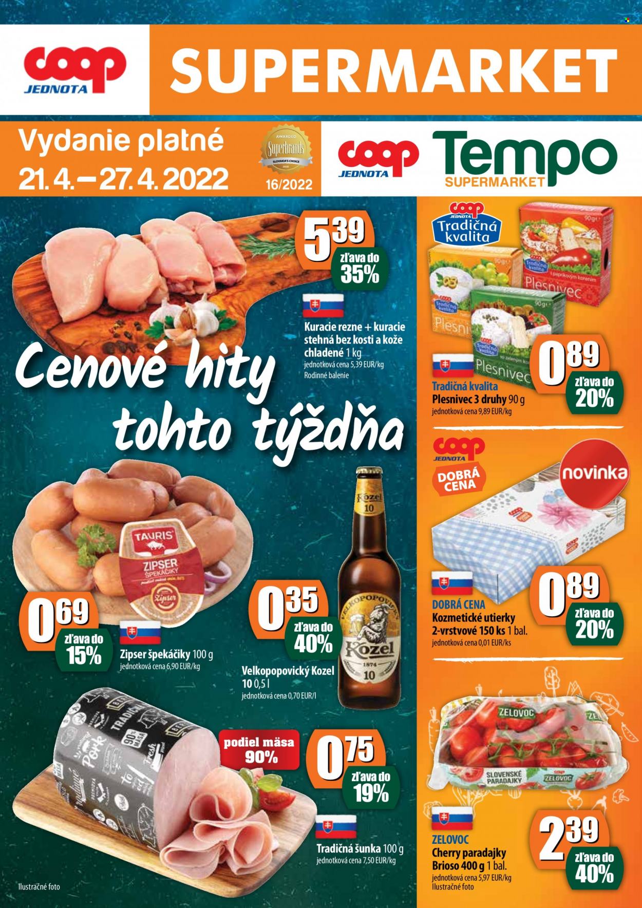 Leták COOP Jednota - 21.4.2022 - 27.4.2022. Strana 1