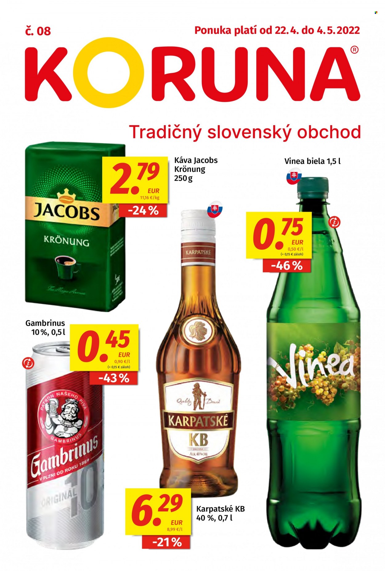 Leták Potraviny KORUNA - 22.4.2022 - 4.5.2022. Strana 1