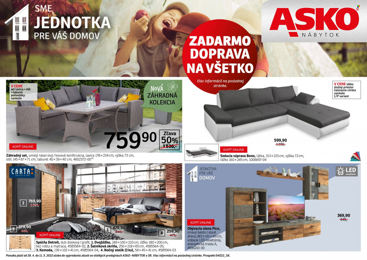 Leták Asko Nábytok - 28.4.2022 - 11.5.2022. Strana 1