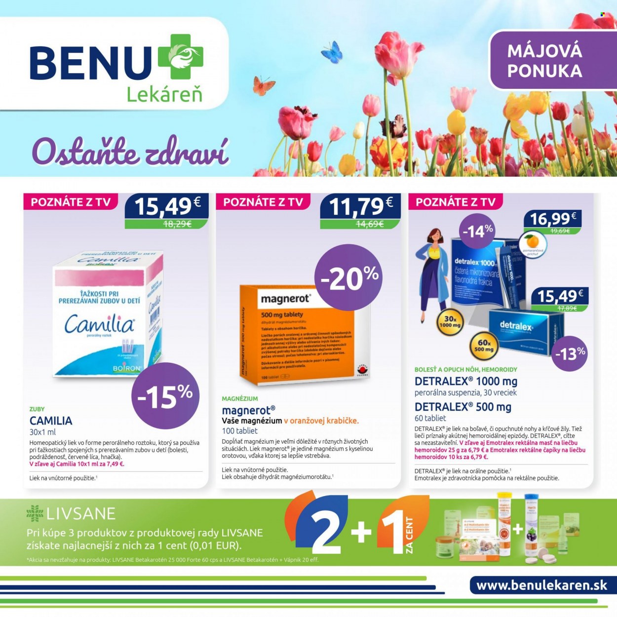 Leták BENU Lekáreň - 1.5.2022 - 31.5.2022. Strana 1