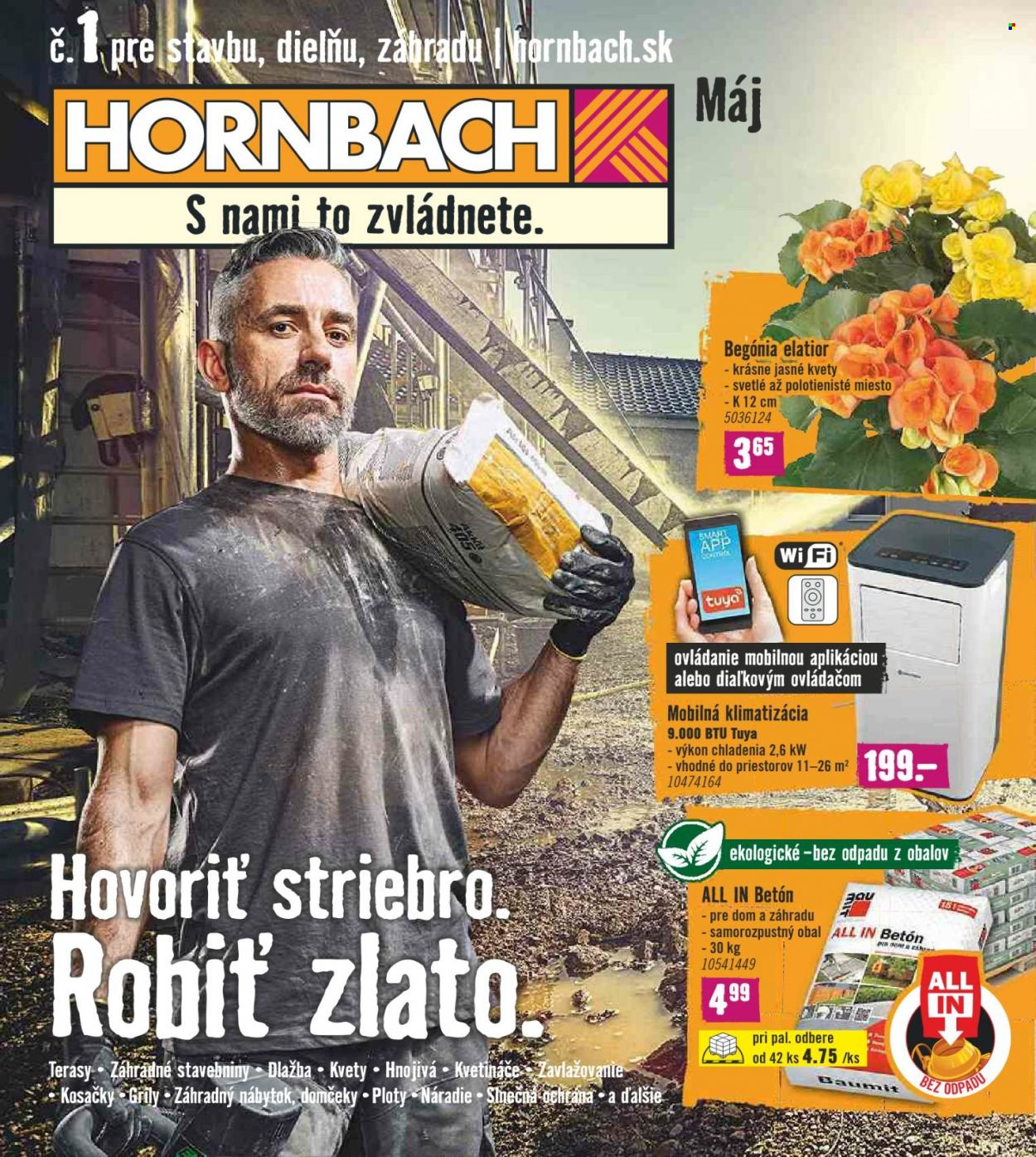 thumbnail - Leták Hornbach - 27.4.2022 - 31.5.2022 - Produkty v akcii - dlažba, betón, náradie, vonkajšie rastliny, begónia. Strana 1.