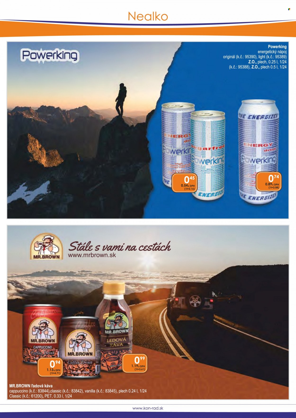 thumbnail - Leták KON-RAD - 1.5.2022 - 31.5.2022 - Produkty v akcii - energetický nápoj, nápoj, ľadová káva, cappuccino, Energizer. Strana 47.