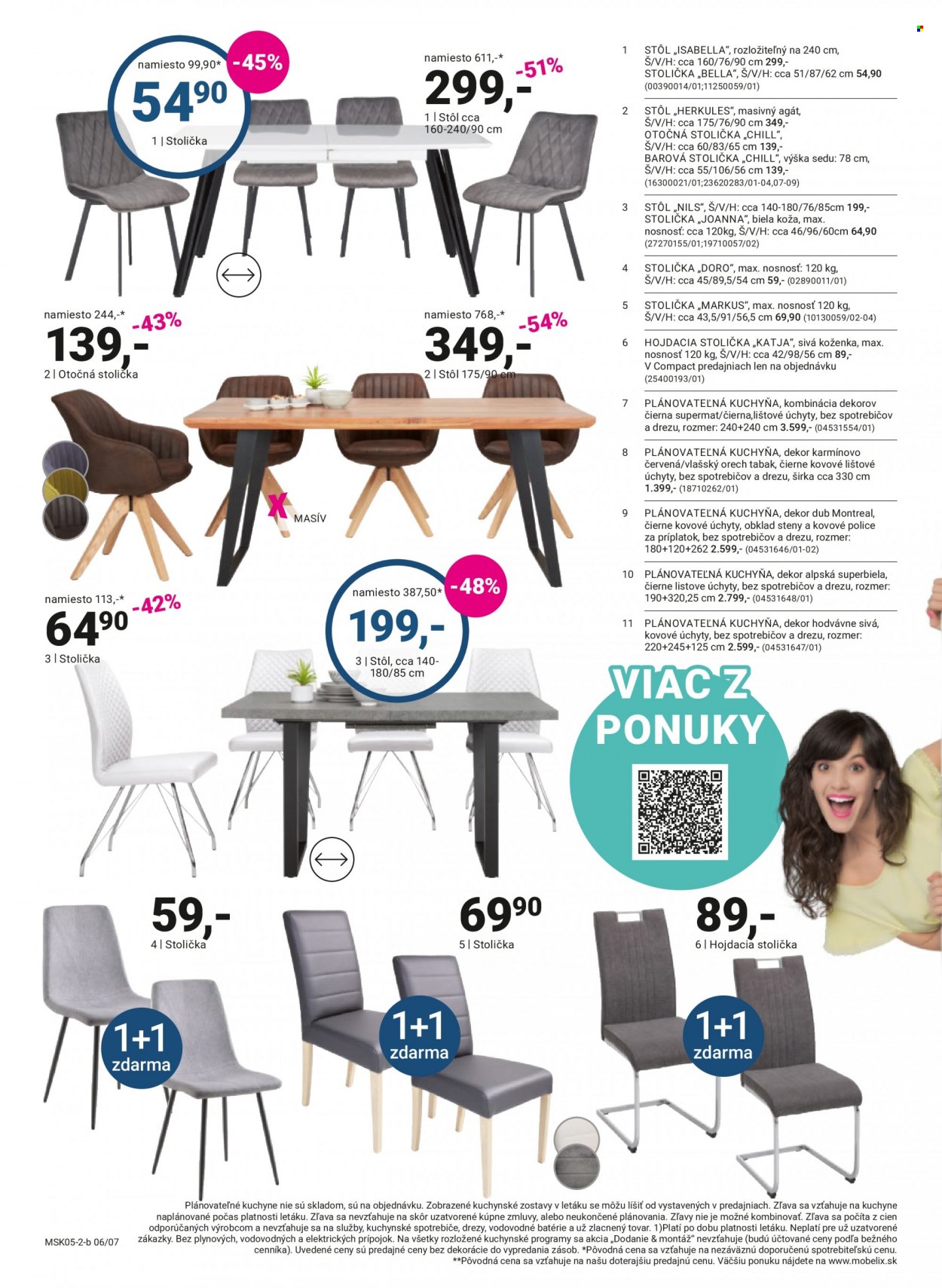 thumbnail - Leták Möbelix - 9.5.2022 - 22.5.2022 - Produkty v akcii - plánovateľná kuchyňa, stôl, barová stolička, stolička, otáčacia stolička, polica, kancelárske kreslo. Strana 6.
