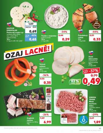 thumbnail - HAVRAN EMENTALER Polotvrdý zrejúci syr neúdený alebo údený tuk v sušine 45 % pultový predaj 100 g (=1 kg A: 6,90 / KC: 6,50) 1