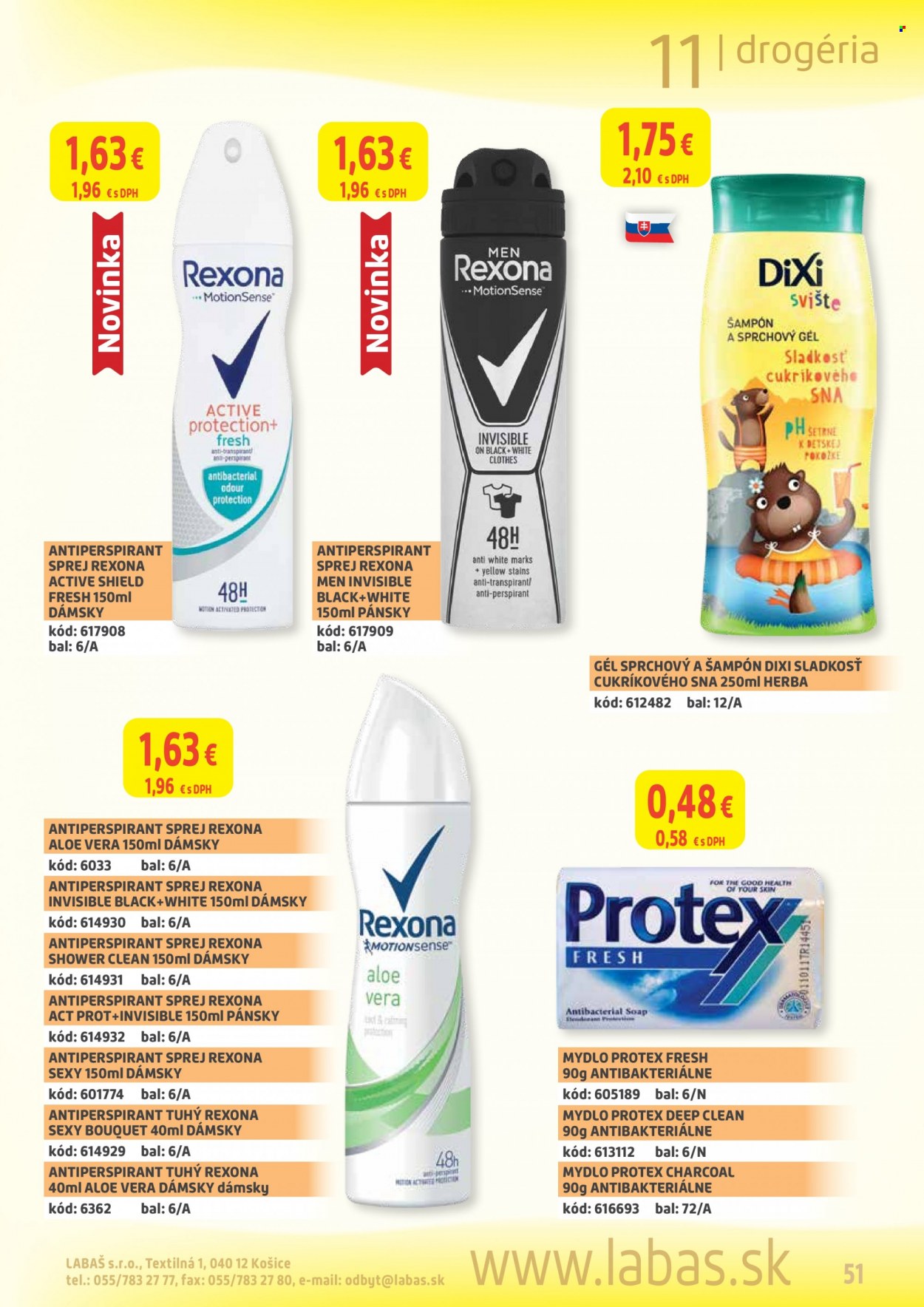 thumbnail - Leták Labaš - 20.5.2022 - 2.6.2022 - Produkty v akcii - DiXi, Protex, šampón, mydlo, antiperspirant, Rexona. Strana 51.