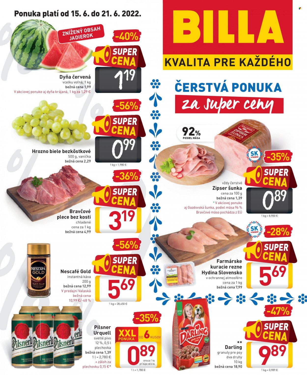 Leták Billa - 15.6.2022 - 21.6.2022. Strana 1