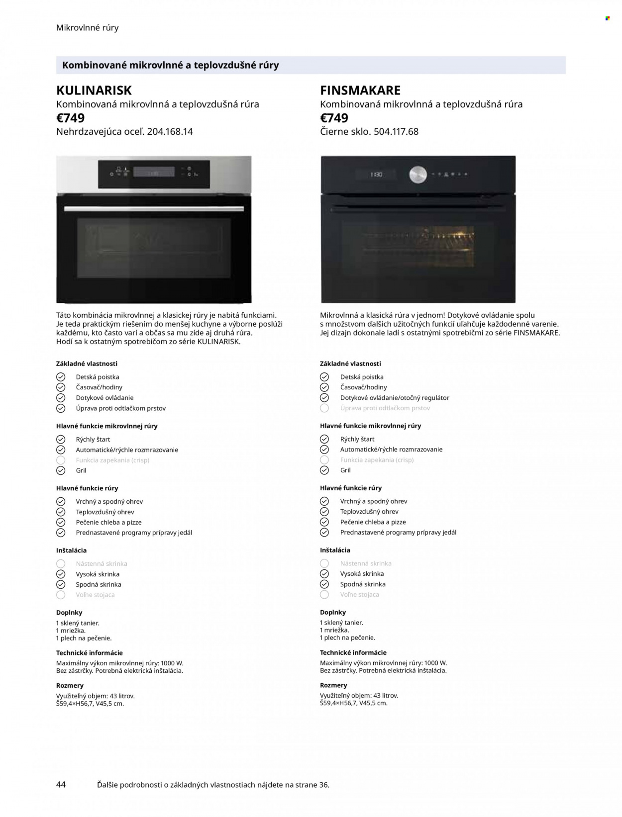 Leták IKEA - Produkty v akcii - hodiny, tanier, plech na pečenie, mikrovlnná rúra, skriňa. Strana 44.