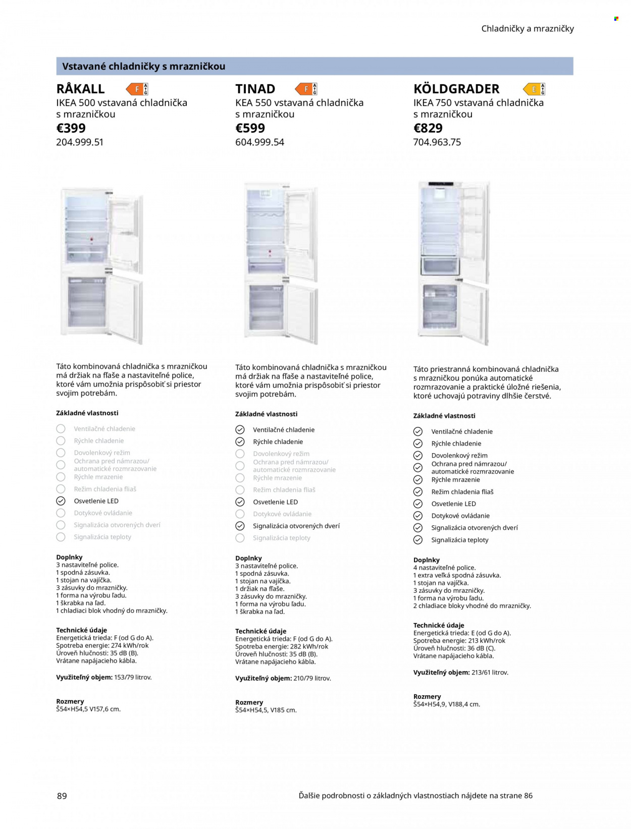 Leták IKEA - Produkty v akcii - stojan, držiak na fľaše, kombinovaná chladnička, chladnička, chladnička s mrazničkou, zásuvka. Strana 89.