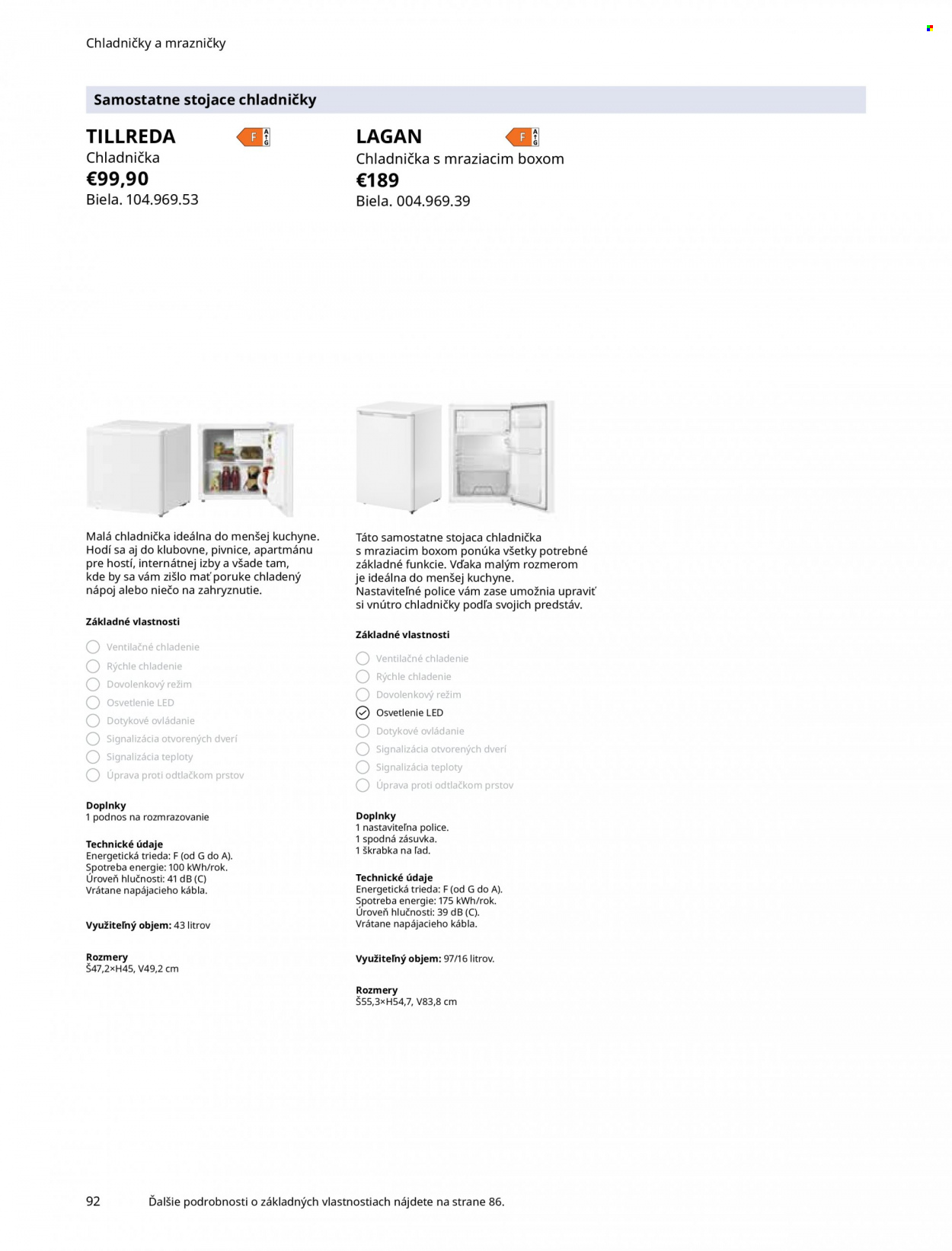 Leták IKEA - Produkty v akcii - podnos, chladnička, zásuvka. Strana 92.