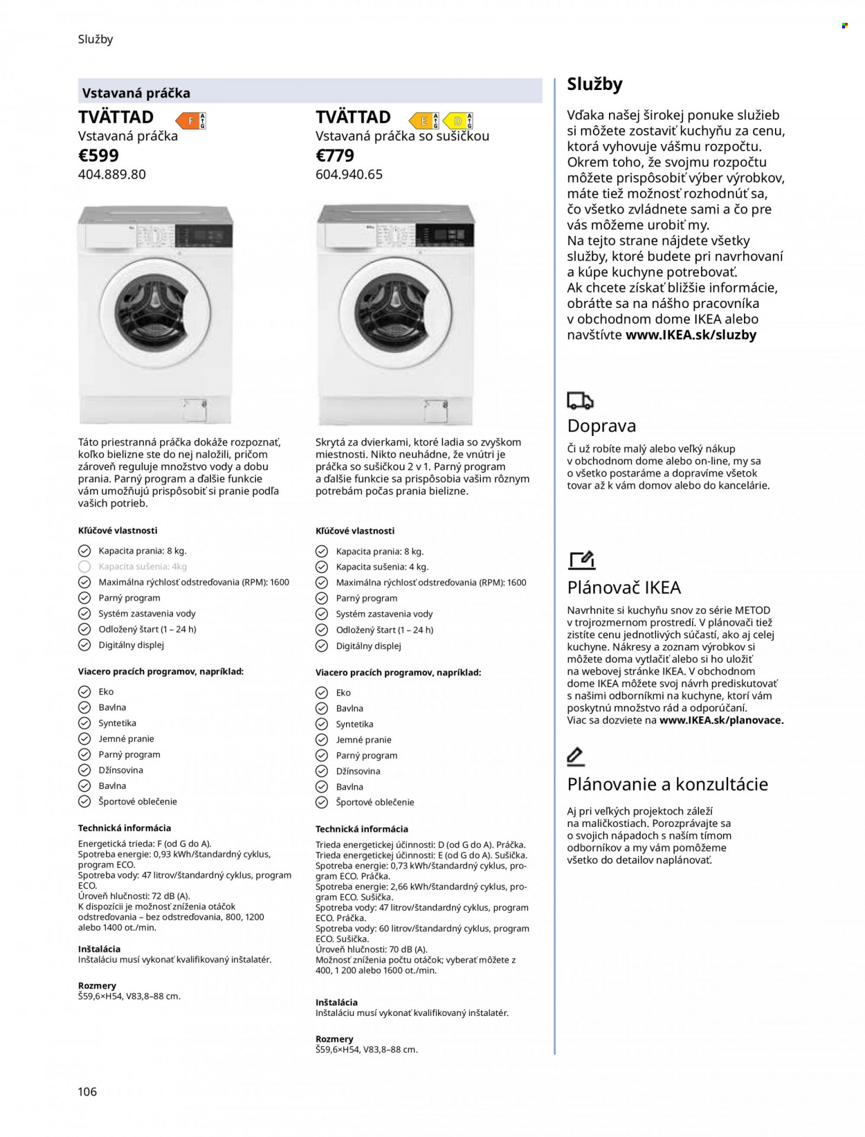Leták IKEA - Produkty v akcii - práčka, práčka so sušičkou, sušička, Metod. Strana 106.