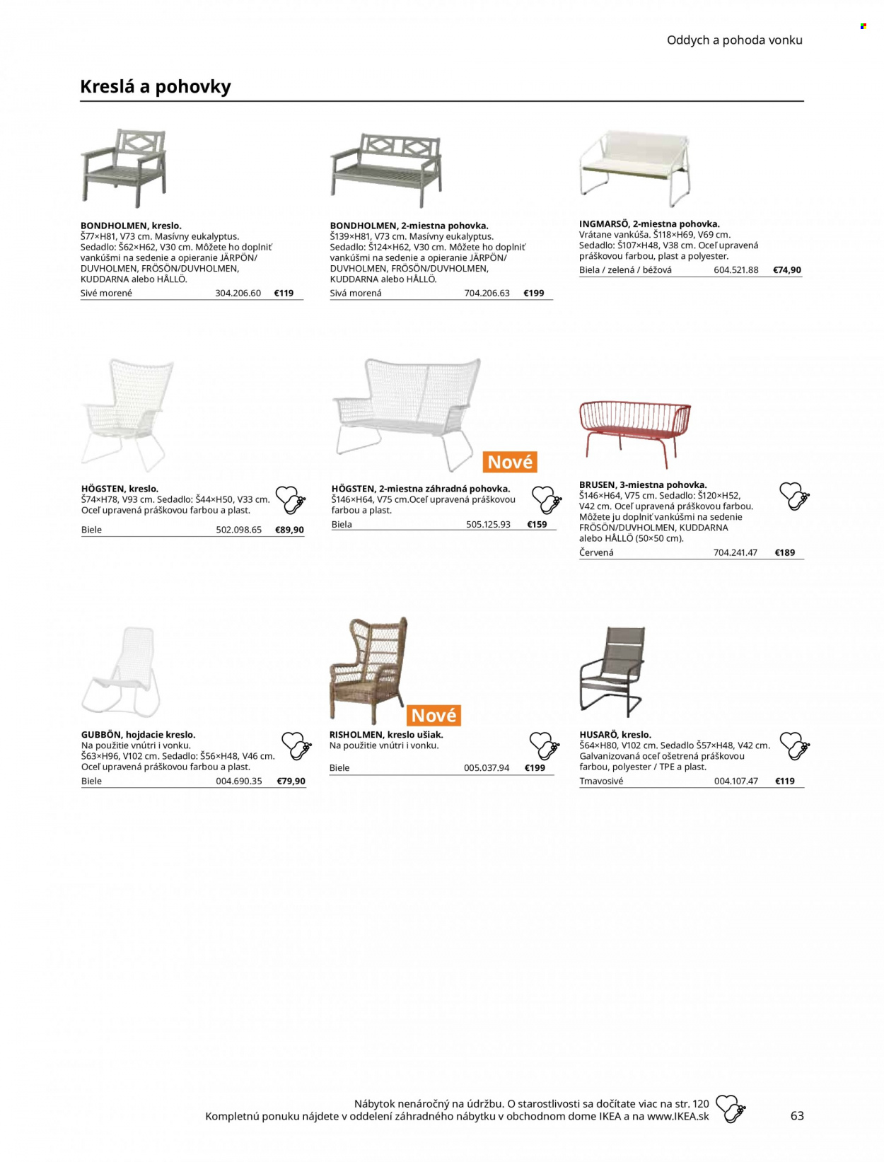thumbnail - Leták IKEA - Produkty v akcii - pohovka, húpacie kreslo, zahradný nábytok. Strana 63.