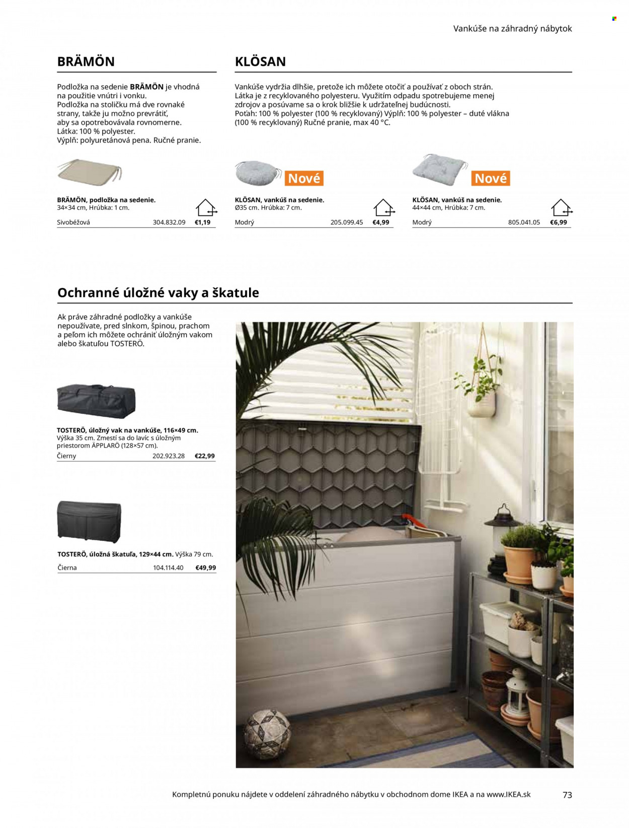thumbnail - Leták IKEA - Produkty v akcii - podložka, kartónová krabica, sedací vankúš. Strana 73.