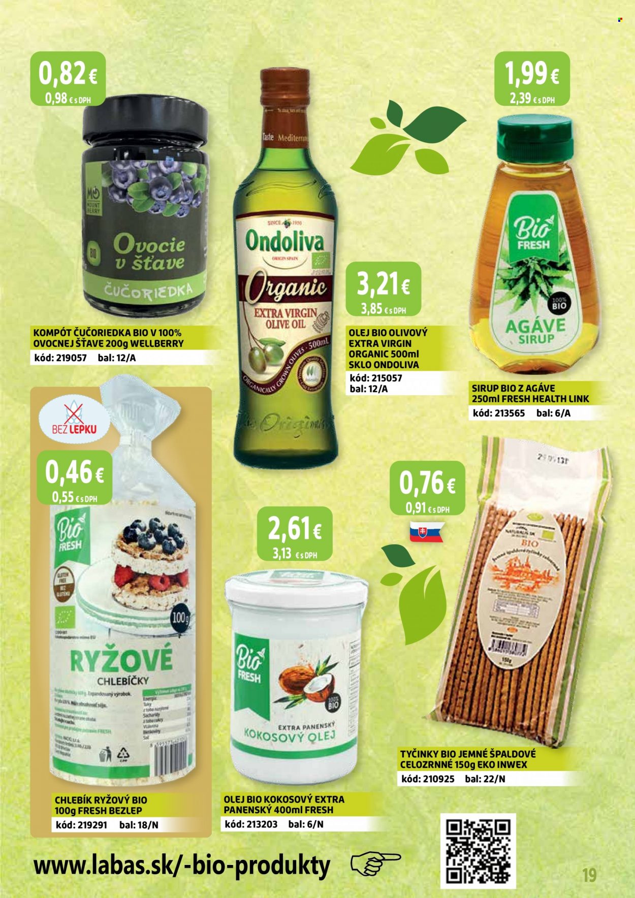 thumbnail - Leták Labaš - 17.6.2022 - 30.6.2022 - Produkty v akcii - pečivo, slané pečivo, ryžový chlebíček, kompót, olej, kokosový olej, sirup. Strana 19.